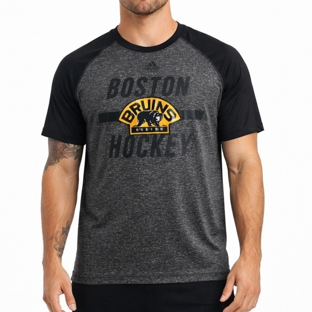 Adidas Boston Bruins Hockey Tee XL Gray Black Raglan Athletic NHL Fan